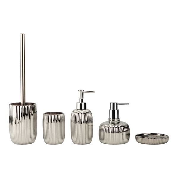 Chrome glass bathroom accessories round shape with vertical stripe soap dish holder hand wash dispenser bath soap dispenser