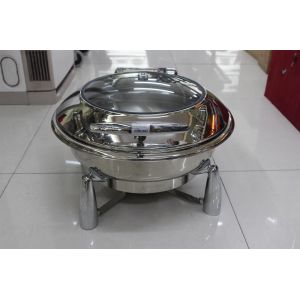 Food Pan Hydraulic Round Chafing Dish With Glass Window / Mechanical Hinge Lid