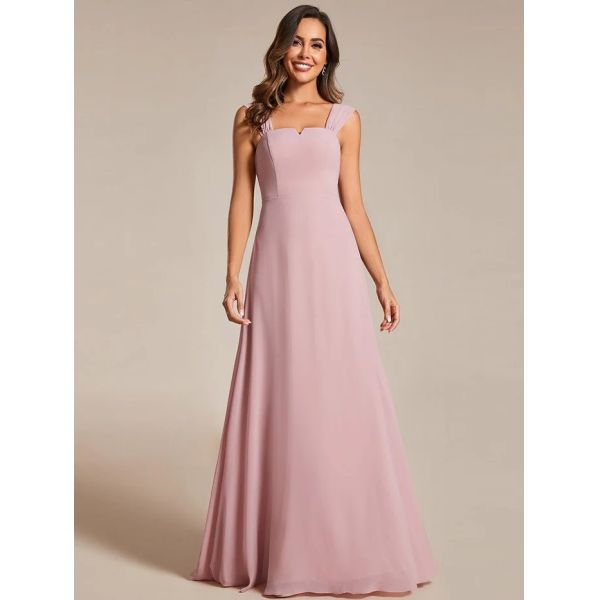 Empire High-waisted Sleeveless Cap Sleeve Square Neck Invisible Zipper Dusty Rose Chiffon Evening Dress