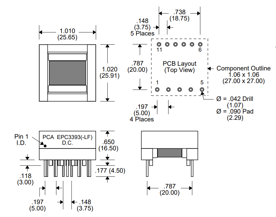 EFD20 Power over Ethernet Flyback Transformer for POE Application EPC3393G-LF