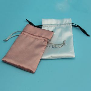 Rose Gold Silk Satin Crystal Aura Packaging Drawstring Bag