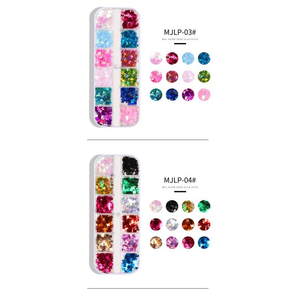 12 Grids Star Geometric Butterfly Nail Art Stickers Glitter Flakes Nail Art Sequins Paillette Confetti Holographic Laser Shining