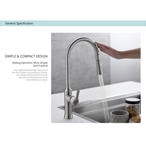 Brushed Nickel Kitchen Water Faucets IPX5 Fold Down Kitchen Tap