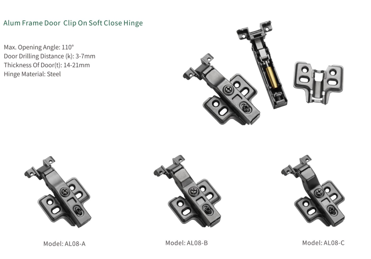 AL08-A Aluminum Frame Door 110° Soft Closing Clip on Hinge manufacture