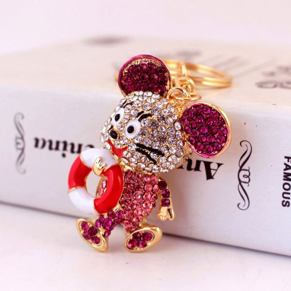 Metal Year Of The Rat Keychain 6cmx3.6cm Size Rhinestone Material