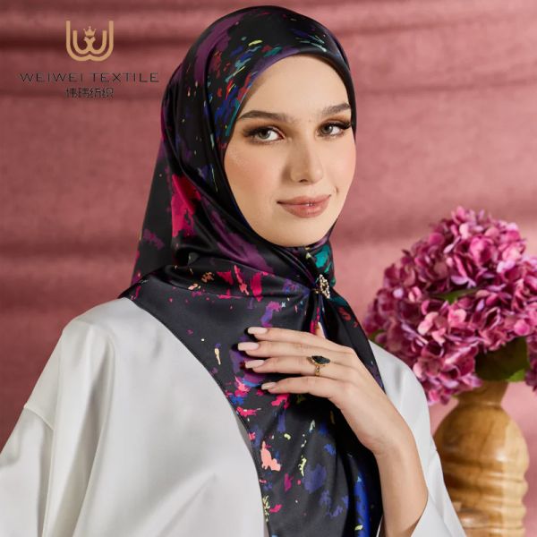 Wholesale Customized Elastic Satin Baby Seam Scarf Shawl Autumn Muslim Square Style with Logo Packing