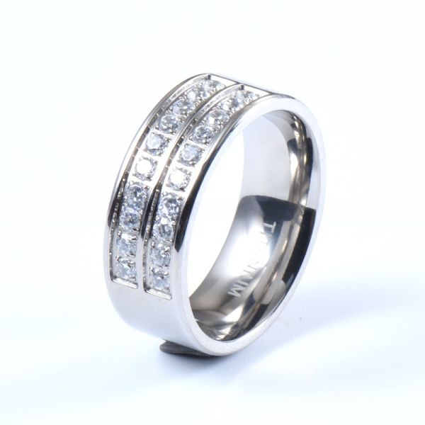Buy Men Wedding Silver Titanium Rings 8mm With Cubic Zircon Inlay at wholesale prices