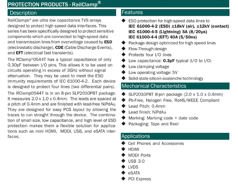 RCLAMP0544T.TCT 15V Clamp 5A (8/20µs) IPP TVS Diode Surface Mount SLP2010P8T