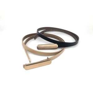 Thin Skinny Metal Gold Buckle 1.5cm Leather Waist Belt