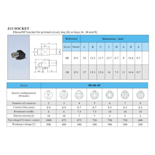 LEMO EXG.0B.9pin M9 0B Elbow Socket For PCB Waterproof IP50