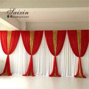 Hot sale wedding backdrop double drape red curtains cross valance