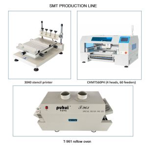 Small SMT Line 60 Feeders 4 Heads CHMT560P4 SMT P&P Machine / Reflow Oven T961 /  Solder Paste Printer 3040
