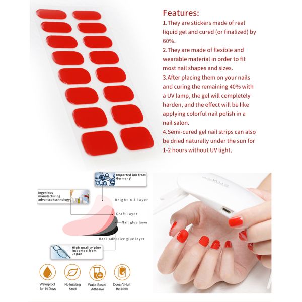 Wholesale Gel Nail Polish Stickers New Trends Factory Price Colorful Semi Gel Nail Sticker Factory In China