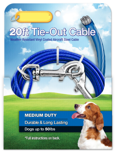 Blue Medium Duty 20FT Dog Tie Out Cable with 920 Lbs Break Strength for Dogs up to 50 Lbs