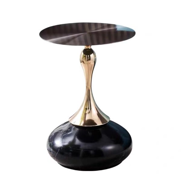 Buy Golden Stainless Steel Hotel Furniture Table With Lovely Round Base Rock Plate at wholesale prices