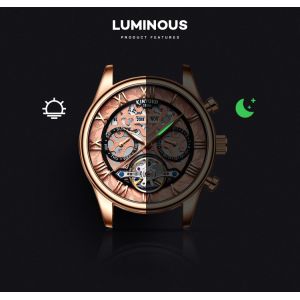 KINYUED genuine leather tourbillon mens automatic watch skeleton mechanical