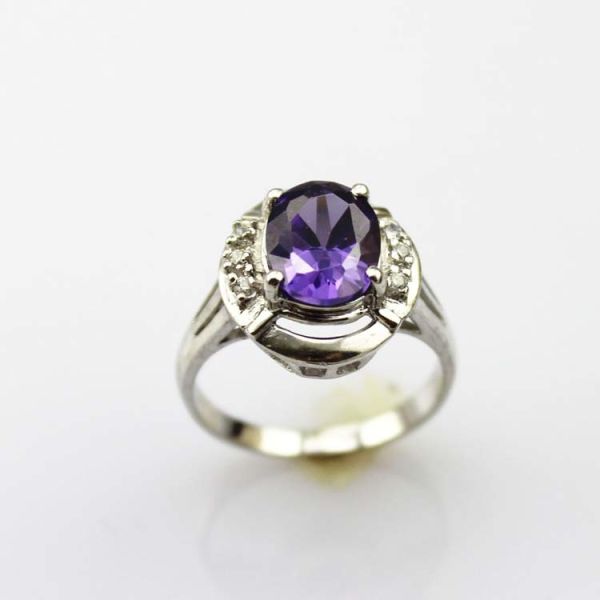 White Gold Plated 925 Silver Jewelry 8mmx10mm Oval Pink Cubic Zircon Ring(R0076)