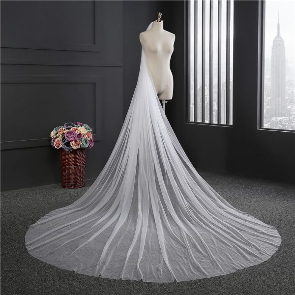 Beautiful Customized 3m*3m Wholesale Long Cathedral Tulle Bridal Wedding White Veil With Hair Comb