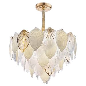 E14 Electroplating Crystal Glass Entryway Chandelier With Glass Leaves