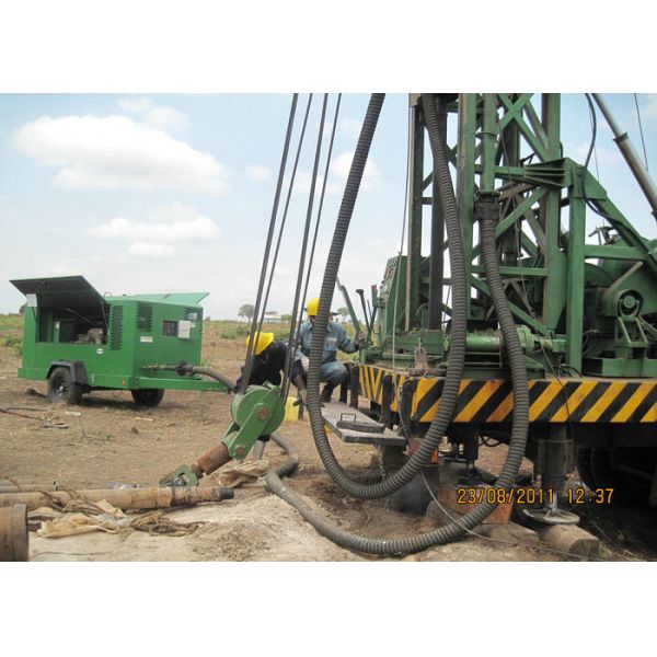 Buy TRUCK MOUNTED WATER WELL DRILLING RIG  DEPTH 350M MECHANICAL TRANSPORTATION TOP HEAD DRIVE  USE MUD AND DTH HAM HAMMER at wholesale prices