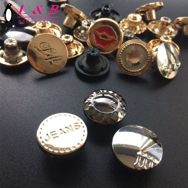 2021 New designs Custom Brand Name Shiny Gold Zamac demin Jeans Button