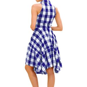 Women Plaid V-Neck Sleeve Casual Dress