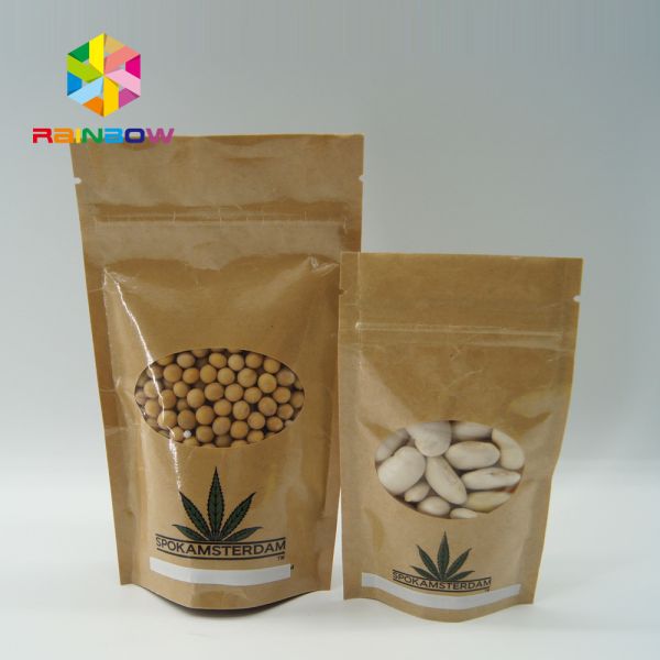 Buy Costomized Size Kraft Paper Bags Oval Window For Food / Dry Meat / Sea Products at wholesale prices