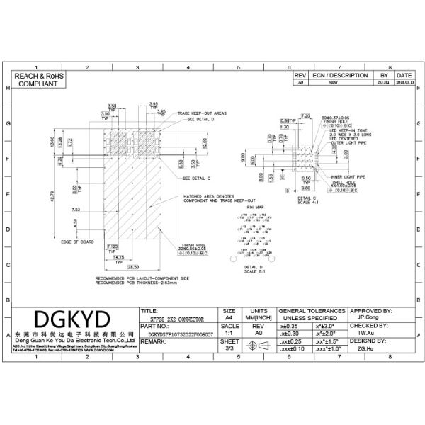 Fiber Optic SFP Connector RJ45 2X2 Cage DGKYDSFP10732322F006057