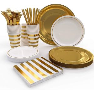 China Bridal Showers Party Gold Wedding Disposable Dinnerware Sets on sale