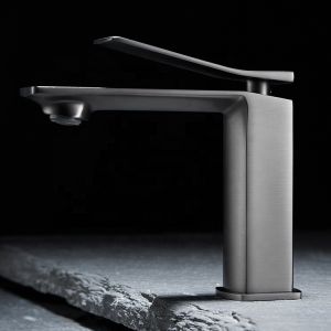 Brass Modern Single Hole Single Handle Basin Mixer in Grey