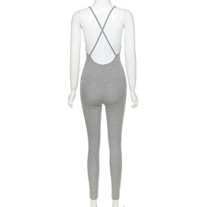 Ribbed Sexy Women Bodycon Jumpsuit Backless Bodycon Jumpsuit