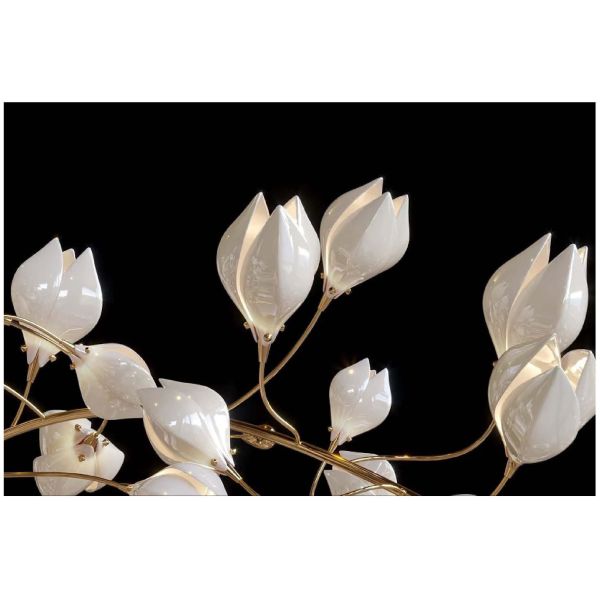 White Magnolia Flower Glass Custom Chandelier For High End Hotel Banquet Hall