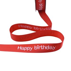 Custom Wholesale Happy Birthday Letters Printed Polyester Satin Gift Ribbon