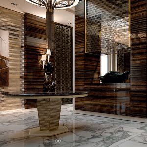 Italian Luxurious Mesa Dining Table Marble Tabletop With Stainless Wire