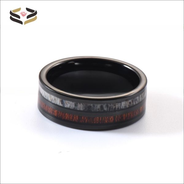 Channel Setting Inlay Technology 8mm Tungsten Carbide Koa Wood Antler Ring for Men and Women Wedding Band Jewelry