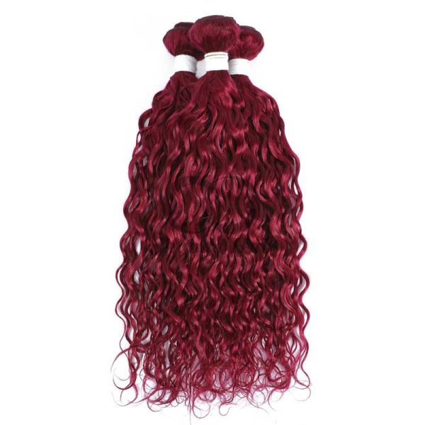 Burgundy Water Wave Remy Human Hair Bundles Sew In Weave Bundles Brazilian Bundle Deals