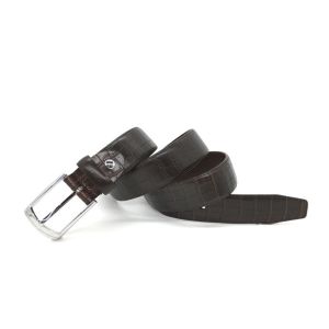 Men’s Matte Croco Embossed Leather Dress Belt 35mm Wide Strap With Shinny Nickel