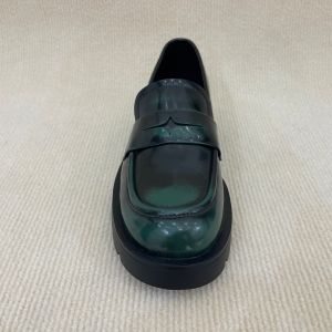 Fashion Green Platform Loafers Modern Leather Platform Loafers