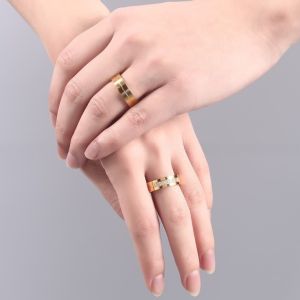 6mm Wedding Stainless Steel Rings with CZ Stone Inlay Gold Plated Flat Edges