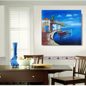 Framed Seascape Mediterranean Oil Painting Canvas Handmade By Palette Knife