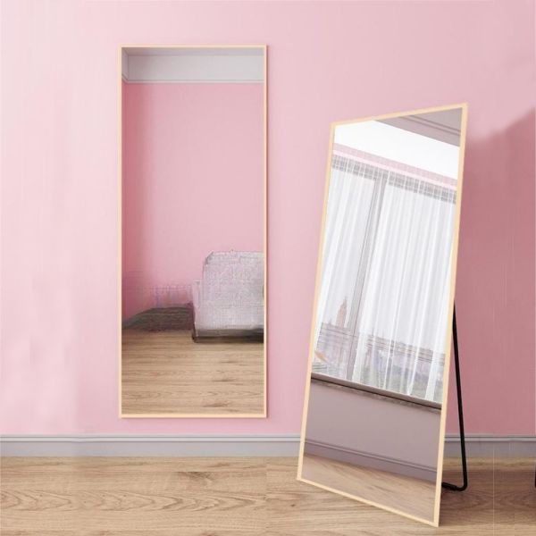 Living Room Modern Style Glass Beveled Full Length LED Dress Mirror with Float Design