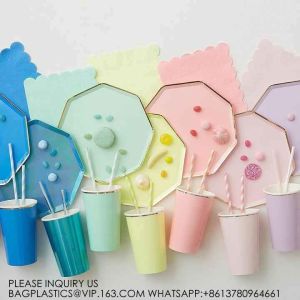 Stamping Edge Hexagon Disposable Tableware Set Wedding Disposable Tableware