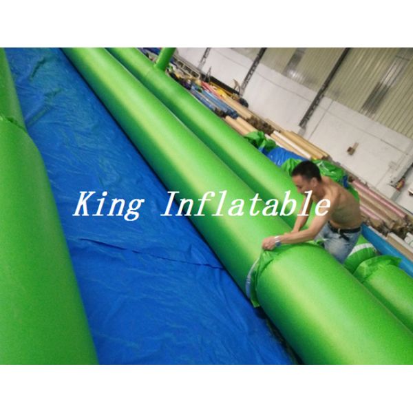 100m Long Double Lane Inflatable Slip N Slide Green Blue With Logo Printing