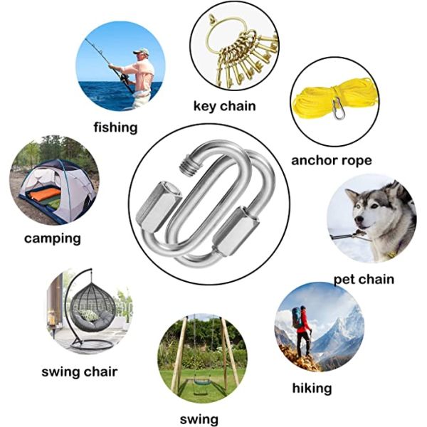 304/316 Stainless Steel Quick Link Carabiner Hooks Polished Finish for Connecting