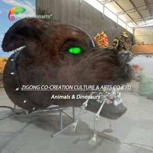 Animatronic Skeletal Dog Head Statue: Smoke-Spraying Mechanism & Glowing Green