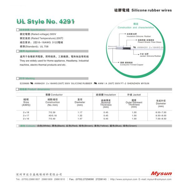 2 Pins 16 Gauge High Temperature Wire , Silicone Jacketed Cable 300V 200℃
