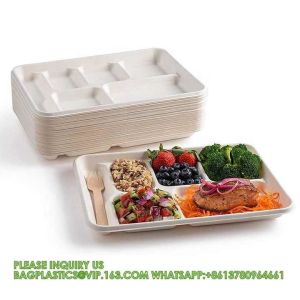 5 Compartment Snack Food Tray Sugarcane Bagasse Plate Disposable Plates Eco