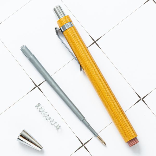 1.0mm Writing Width Eco-friendly Bamboo Ballpoint Pen with Metal Clip and Black Ink Color