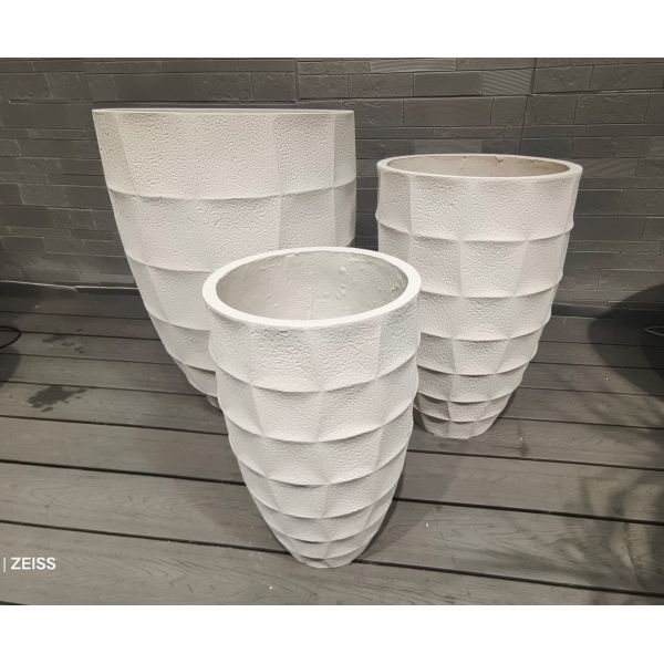 White Elegant Angular Geometric Shapes Round Contemporary Look Fiber Clay Planter