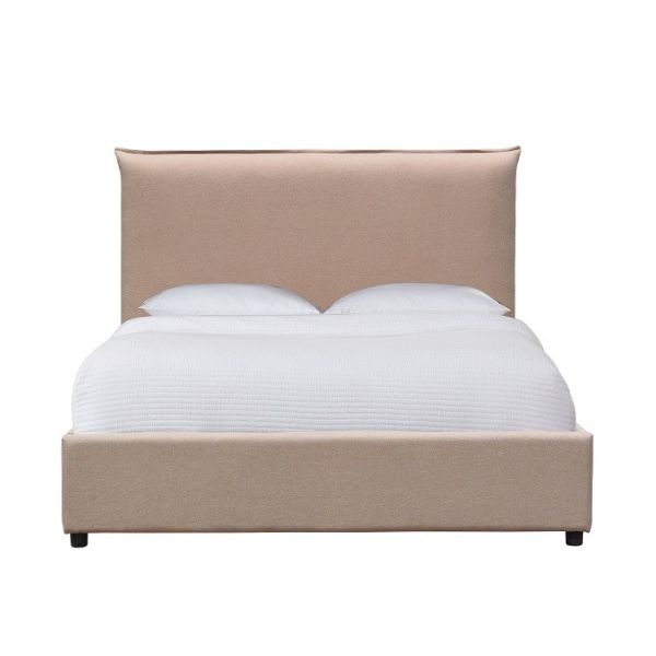 Buy Europen Style Upholstered Platform Bed Light Brown Linen Fabric at wholesale prices